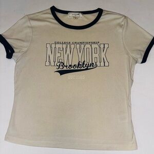 No Comment NY LA Cream and Navy Blue Graphic Tee